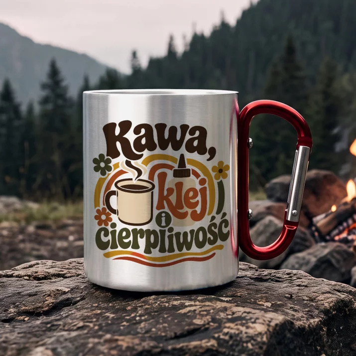 Kubek Metalowy z Karabińczykiem Dla Pani Z Przedszkola Prezent Dla Kobiety: Kawa I Cierpliwość