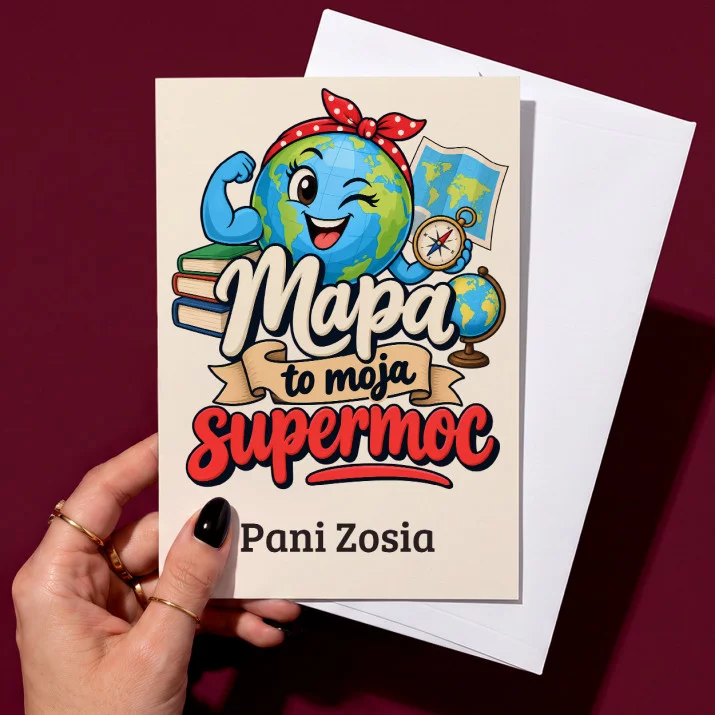 Kartka Personalizowana Dla Nauczycielki Geografii Prezent Na Dzień Nauczyciela Dla Kobiety: Mapa To Moja Supermoc Kartka Personalizowana Dla Nauczycielki Geografii Prezent Na Dzień Nauczyciela Dla Kobiety: Mapa To Moja Supermoc