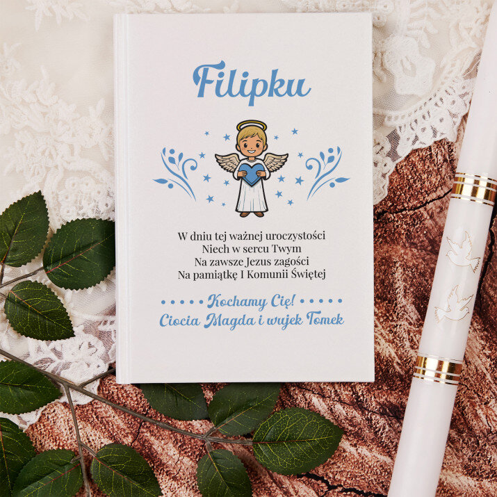 Życzenia na komunię aniołek dla chłopca - Ilustrowana Biblia dla dzieci