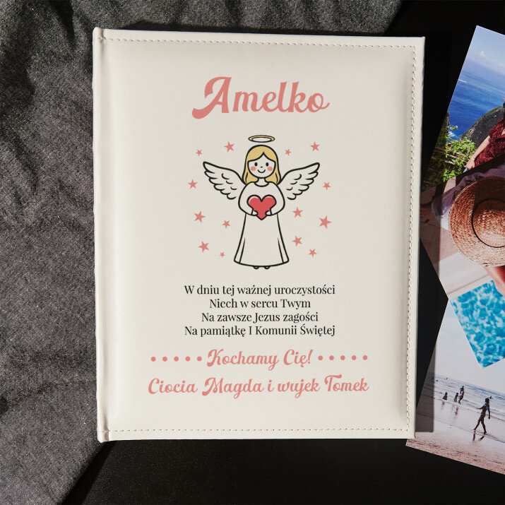 Życzenia na komunię aniołek dziewczynka - Personalizowany Album na zdjęcia