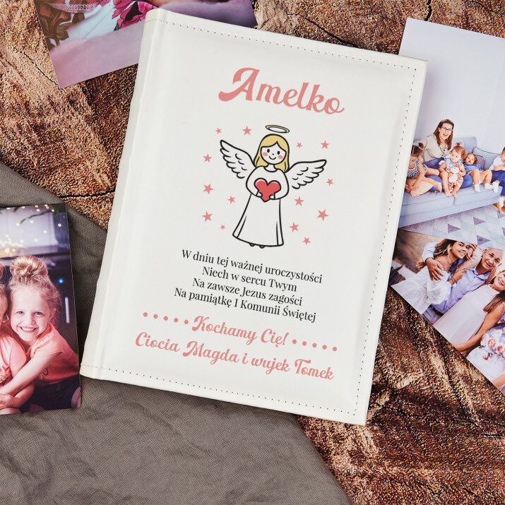 Życzenia na komunię aniołek dziewczynka - Personalizowany Album na zdjęcia