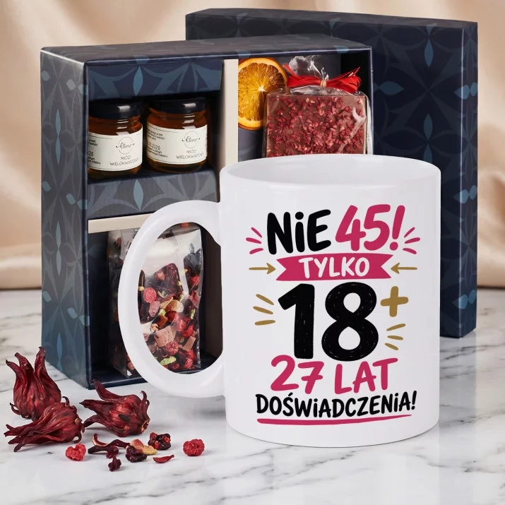 Zestaw Prezenowy Z Kubkiem Na 45 Urodziny: 18+ 27 Lat Doświadczenia