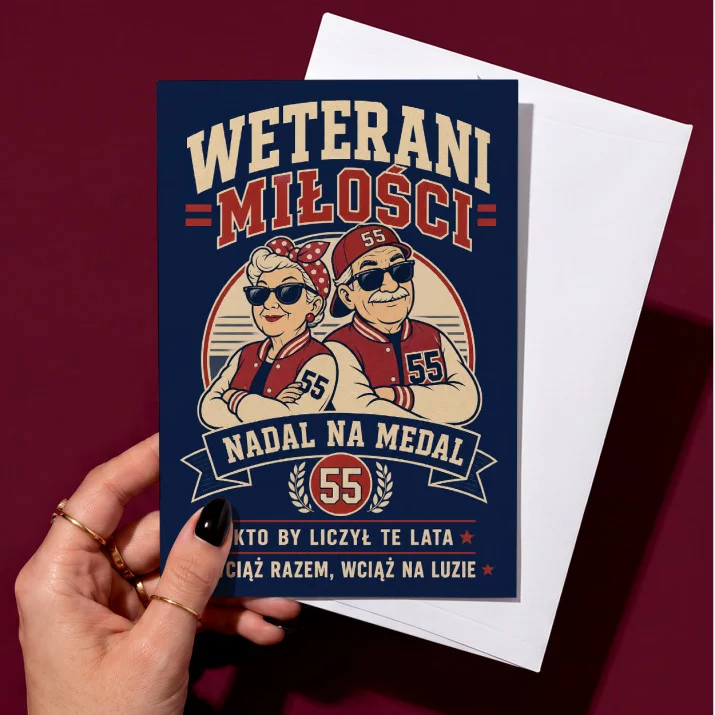 Kartka z Życzeniami Na 55 Rocznicę Ślubu Na Walentynki Dla Pary: Weterani Miłości Retro