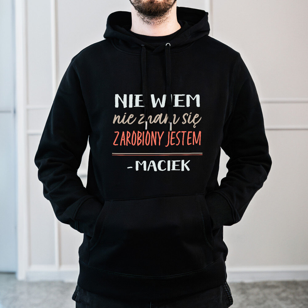 Nie wiem, nie znam się - Bluza męska czarna z kapturem - MyGiftDna.pl