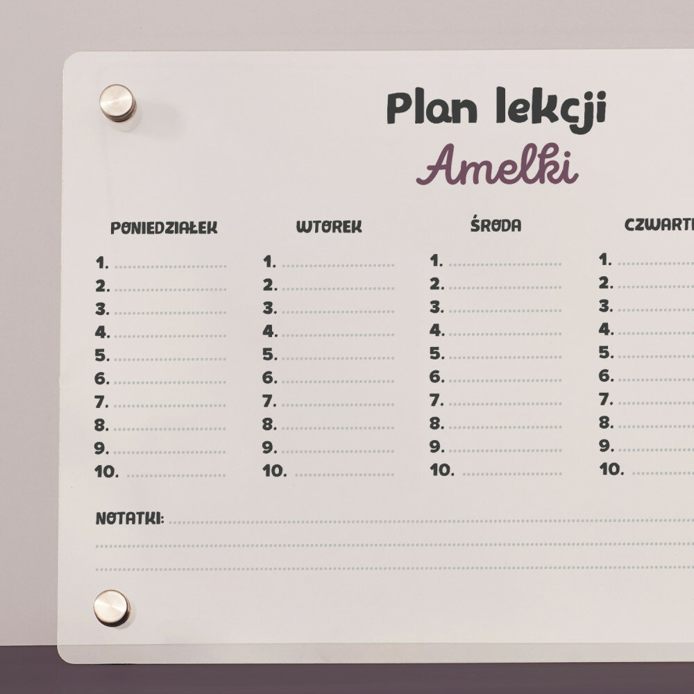 Plan lekcji - Wydruk na szkle akrylowym tablica - MyGiftDna.pl