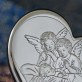 Na pamiątkę Chrztu - Anioły nad dzieckiem - serce - Srebrny Obrazek z Grawerem